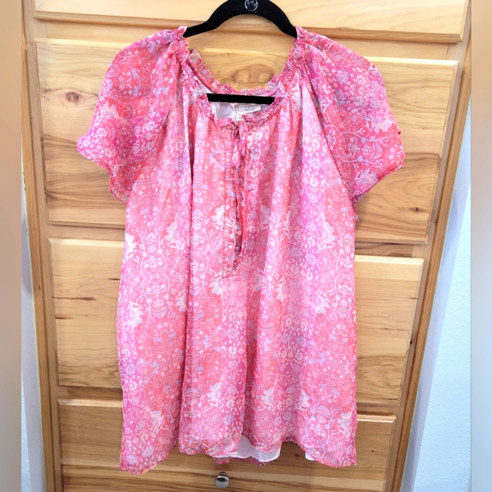 Women's Philosophy Plus Size Button Front Tie Top‎ with Tiered Sleeves 2X